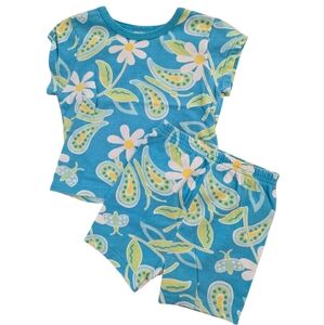 Vintage Y2k Kid Connection Neon Tropical Blue Shorts/tshirt 2pc Set